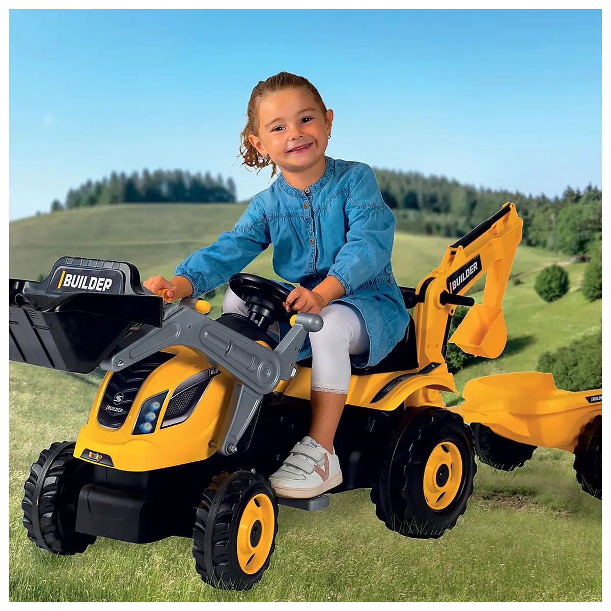 Tractor cu pedale si remorca Smoby Builder Max, Galben [6]