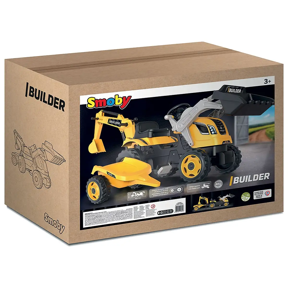 Tractor cu pedale si remorca Smoby Builder Max, Galben [8]