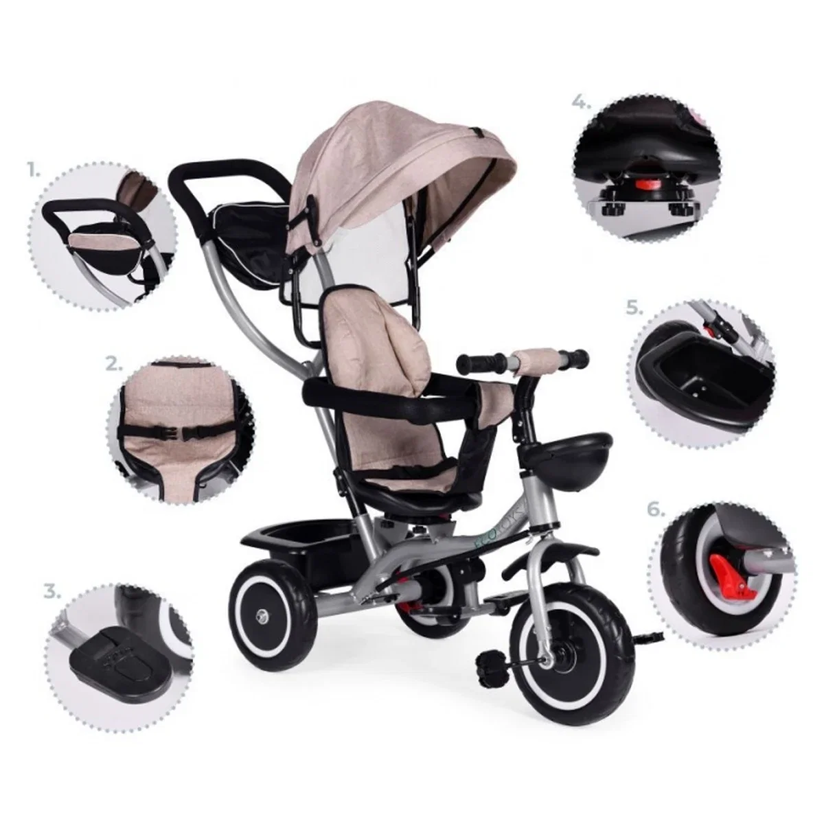 Tricicleta 2 in 1 , scaun rotativ 360°, Ecotoys WQL-066-52 - Bej 6 luni [8]