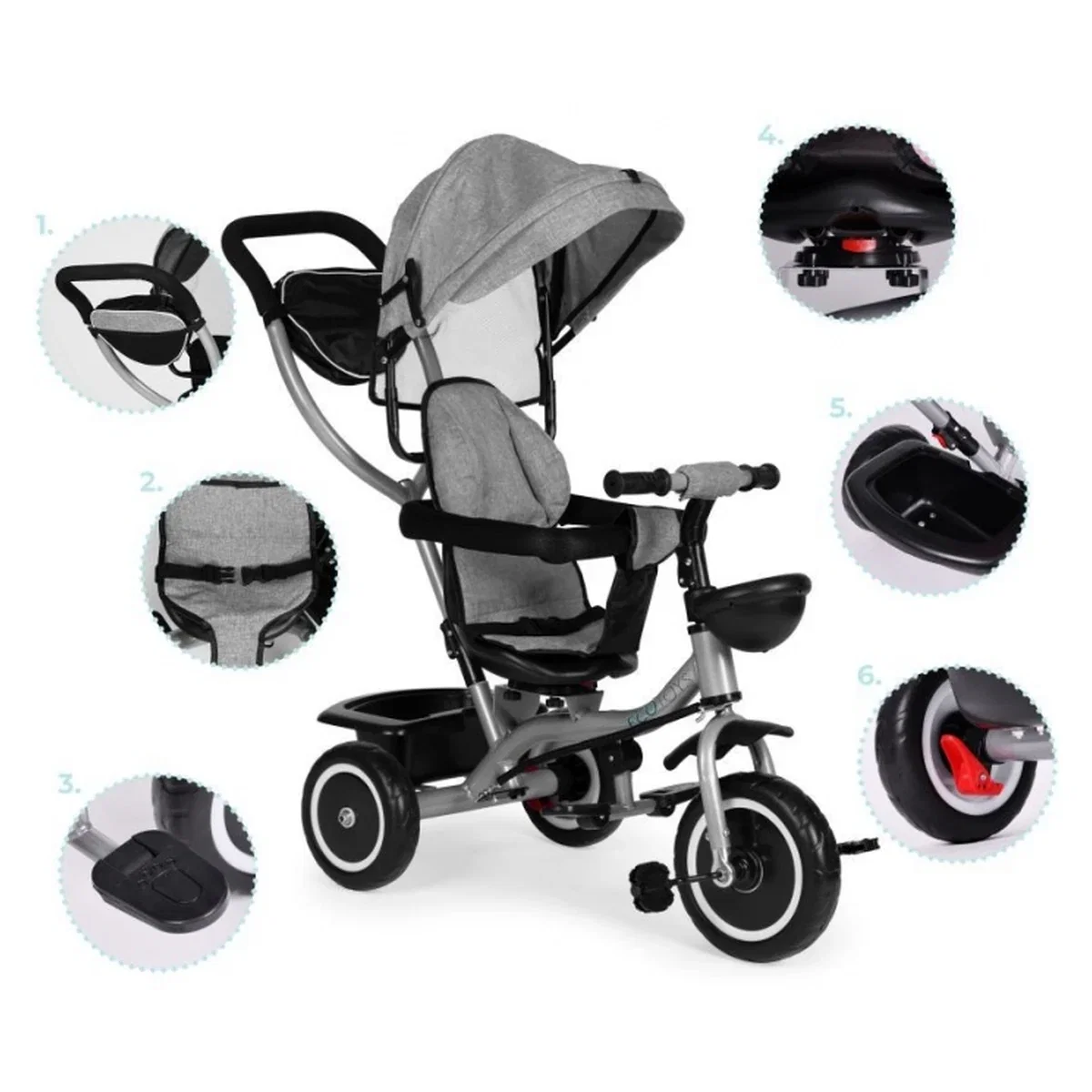 Tricicleta 2 in 1 , scaun rotativ 360°, Ecotoys WQL-066-52 - Gri 6 luni [8]