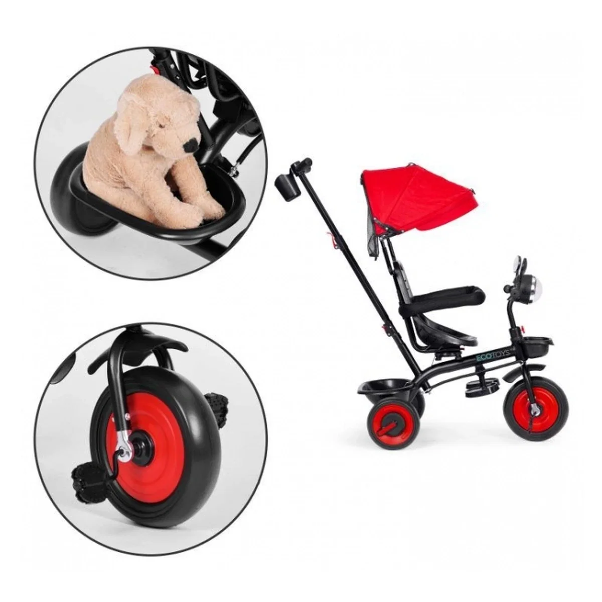 Tricicleta 3 in 1 , scaun rotativ 360°, roti din spuma EVA, Ecotoys WQL-066-51 - Rosu 6 luni [12]