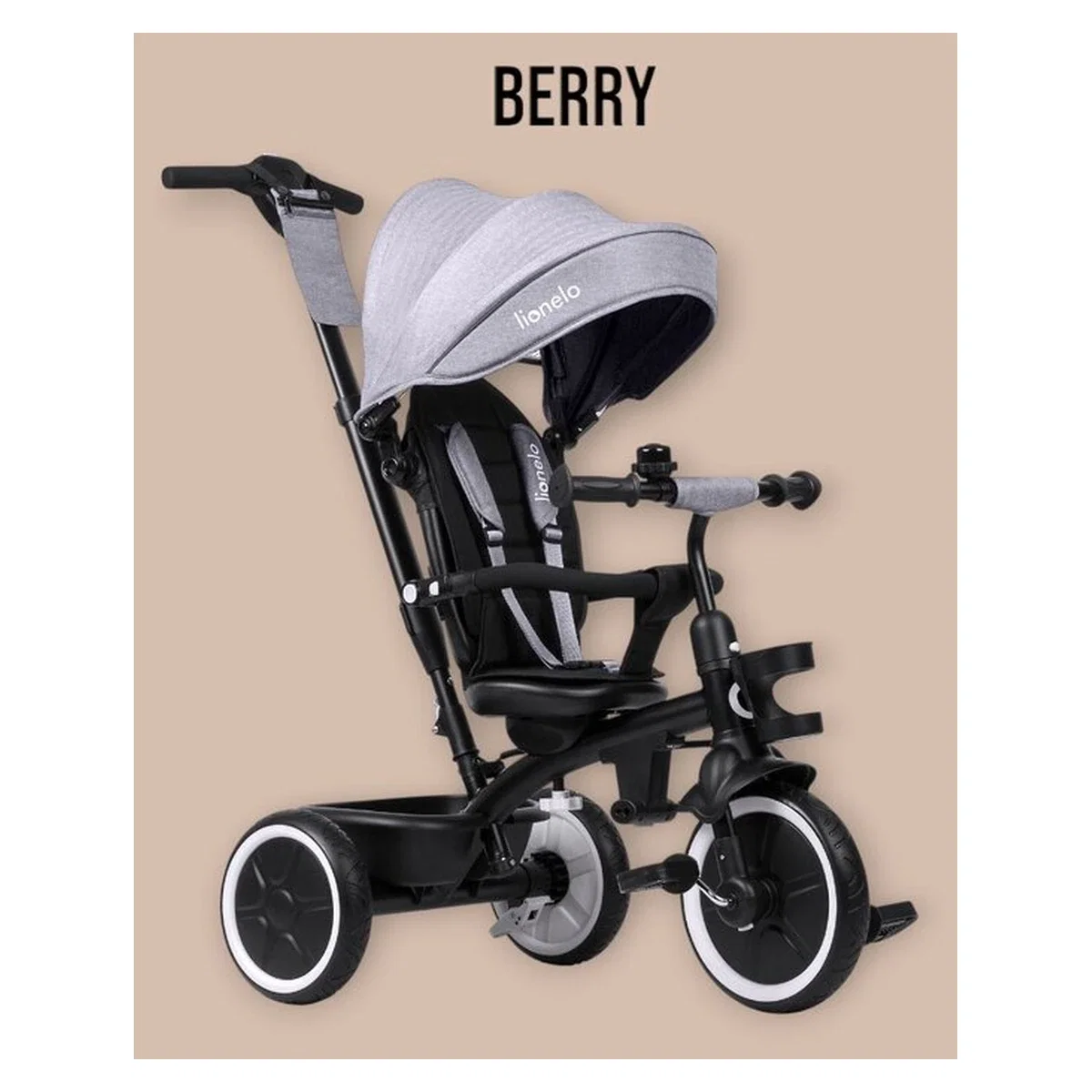 Tricicleta copii, Lionelo, Berry, 2 in 1, Multifunctionala, Scaun reversibil, Rotire 360 grade, Gri 9 luni [25]