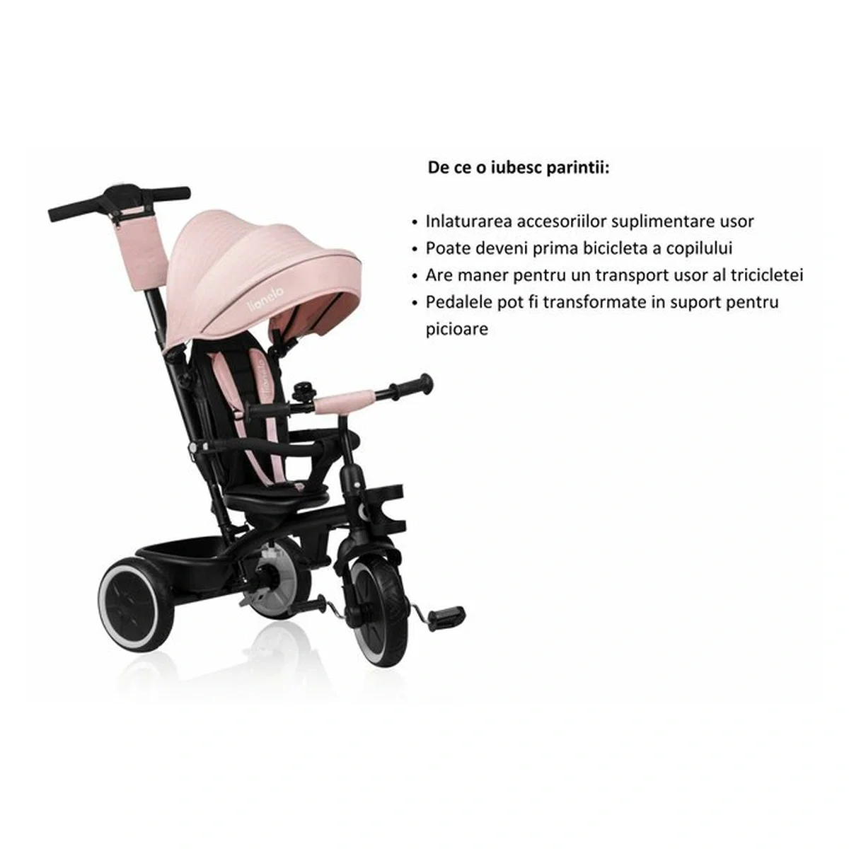 Tricicleta copii, Lionelo, Berry, 2 in 1, Multifunctionala, Scaun reversibil, Rotire 360 grade, Roz 9 luni [34]