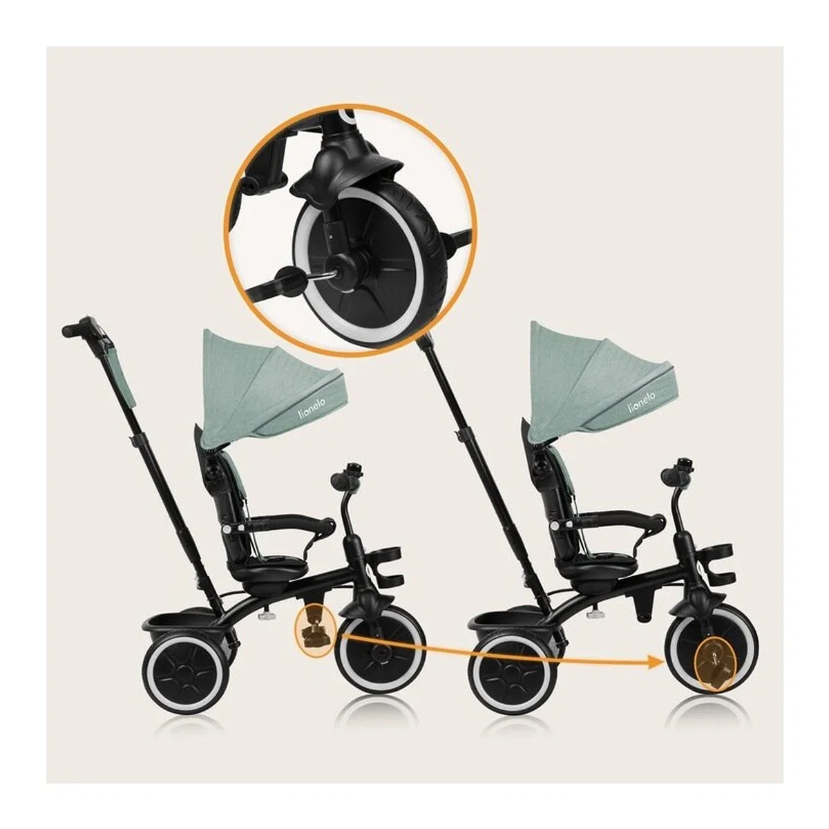 Tricicleta copii, Lionelo, Berry, 2 in 1, Multifunctionala, Scaun reversibil, Rotire 360 grade, Verde 9 luni [26]
