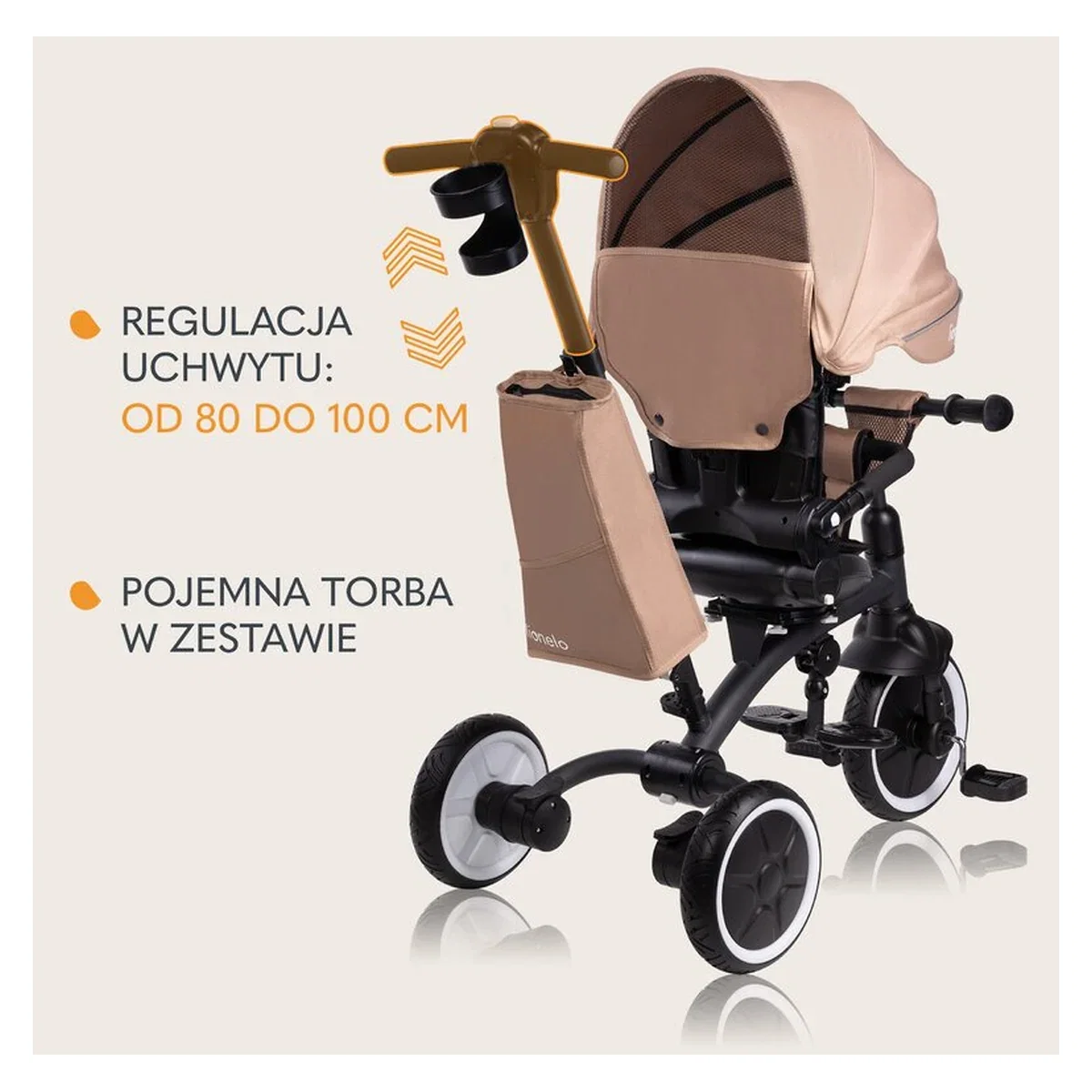 Tricicleta copii, Lionelo, Tris Plus, Ultrapliabila, Scaun reversibil, Beige sand 9 luni [36]