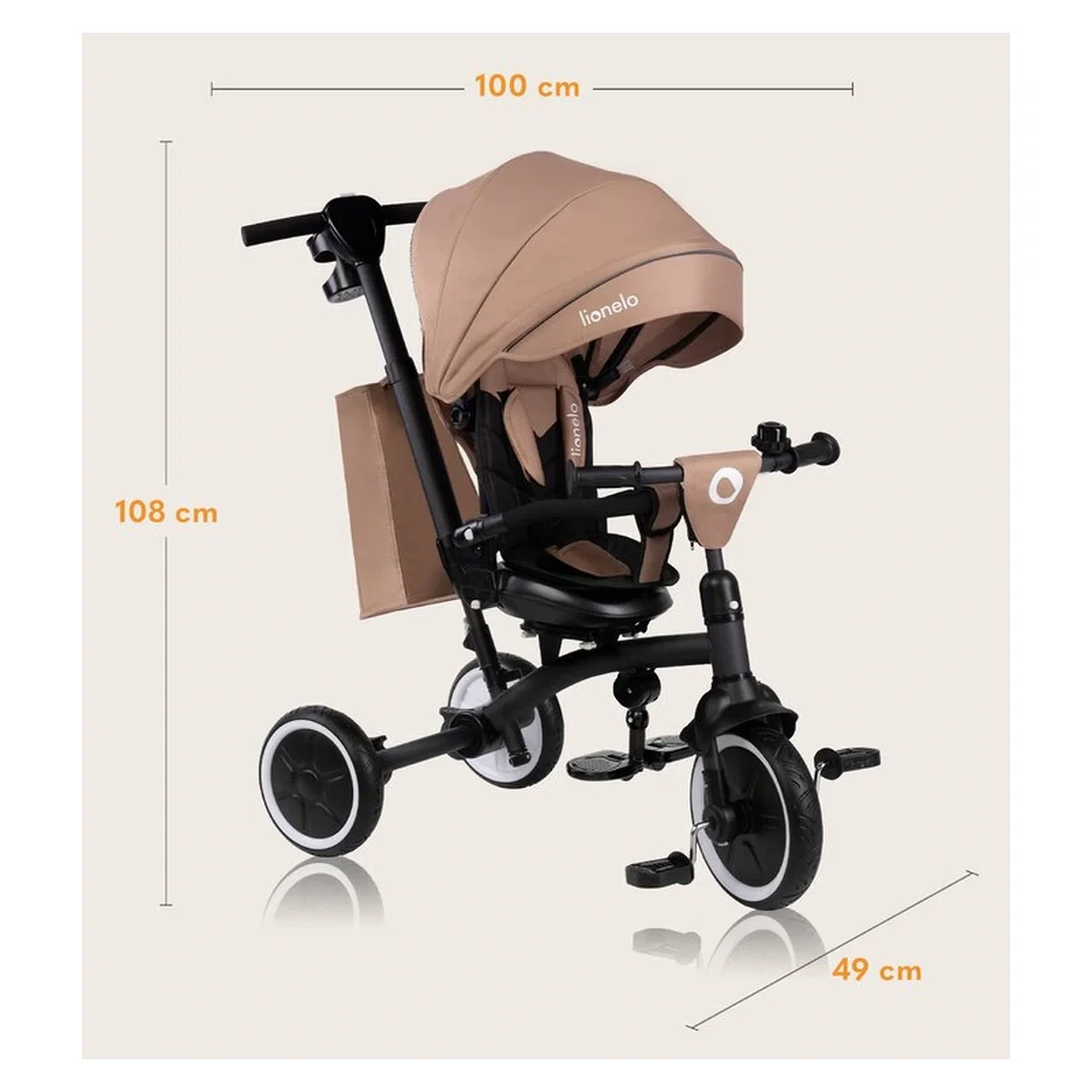 Tricicleta copii, Lionelo, Tris Plus, Ultrapliabila, Scaun reversibil, Beige sand 9 luni [39]