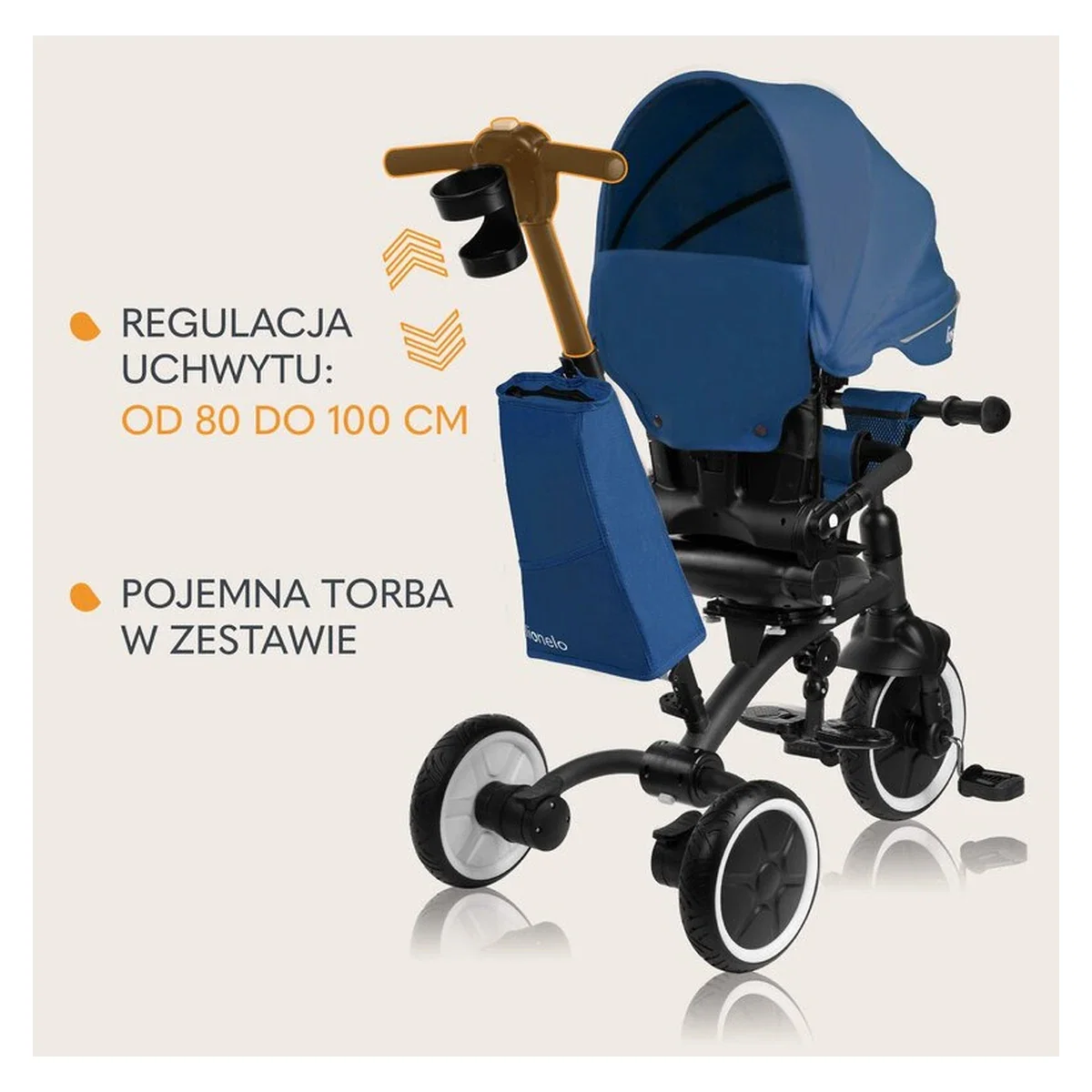 Tricicleta copii, Lionelo, Tris Plus, Ultrapliabila, Scaun reversibil, Blue denim 9 luni [30]