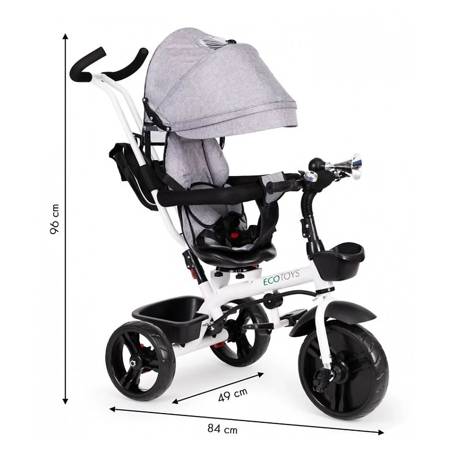 Tricicleta Ecotoys cu sezut reversibil - Gri 12 luni [5]