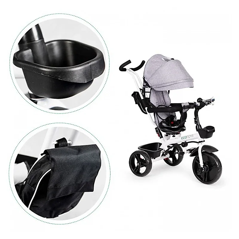 Tricicleta Ecotoys cu sezut reversibil - Gri 12 luni [7]