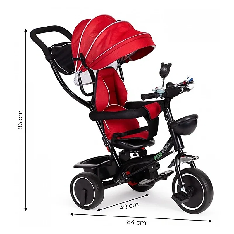 Tricicleta Ecotoys, cu sezut rotativ, JM-066-9 - Rosu 5 ani [3]