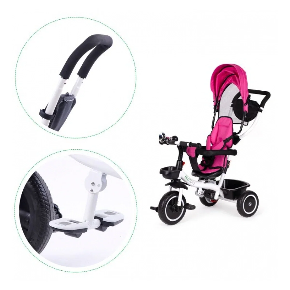 Tricicleta Ecotoys, functie rotire 360° - Roz 6 luni [5]