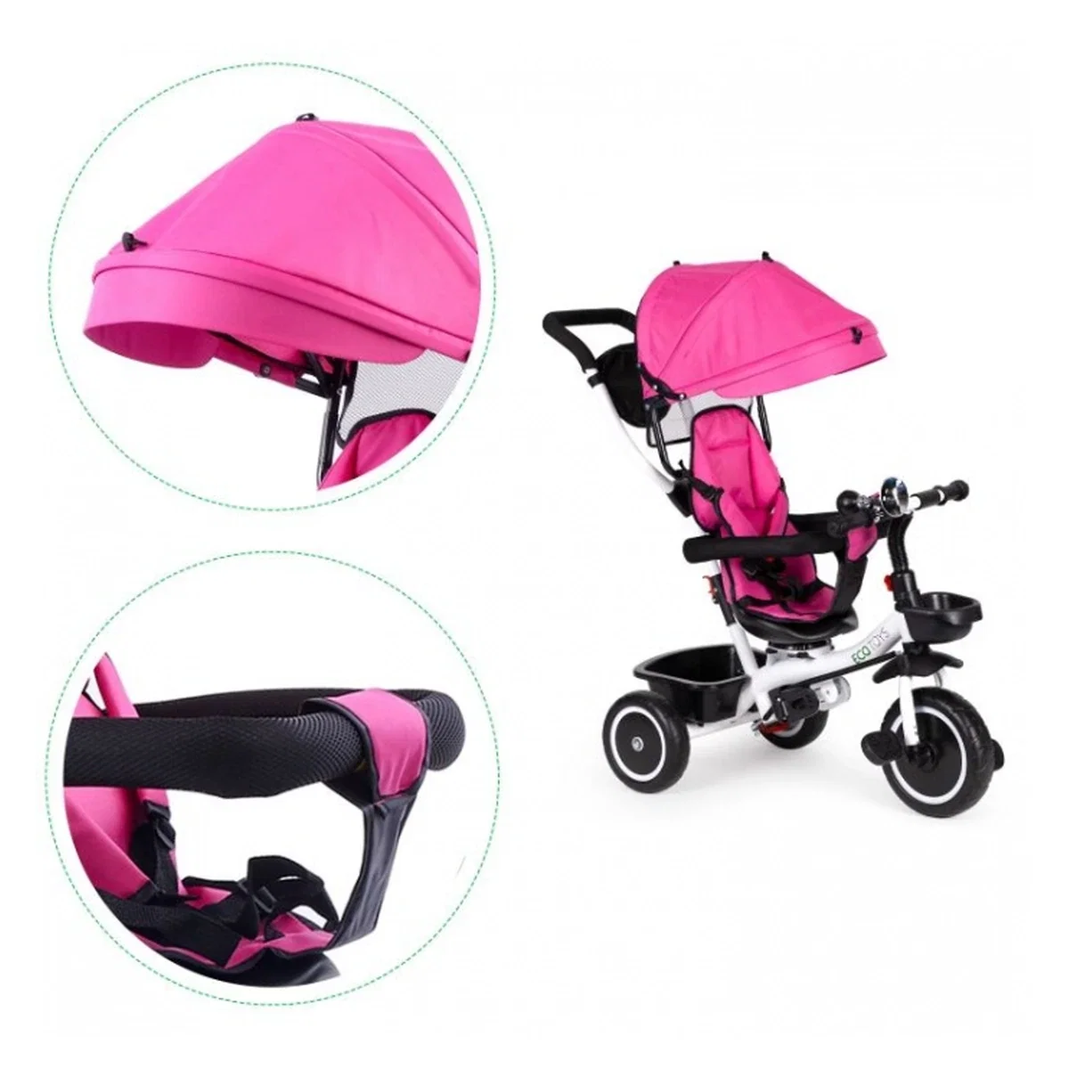 Tricicleta Ecotoys, functie rotire 360° - Roz 6 luni [6]