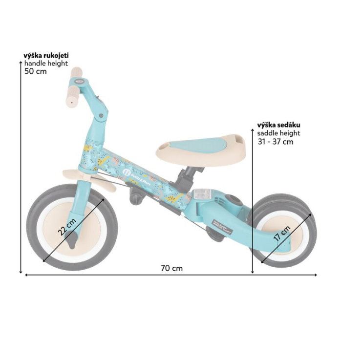 Tricicleta, Petite&Mars, Turbo, Editie limitata, 5 in 1, Multifunctionala, Vehicul de impins, Bicicleta cu/fara pedale, Cu maner de ghidaj, Detasabil, Roti din cauciuc, Pana la 25 kg, 1.5-5 ani, Dino [13]