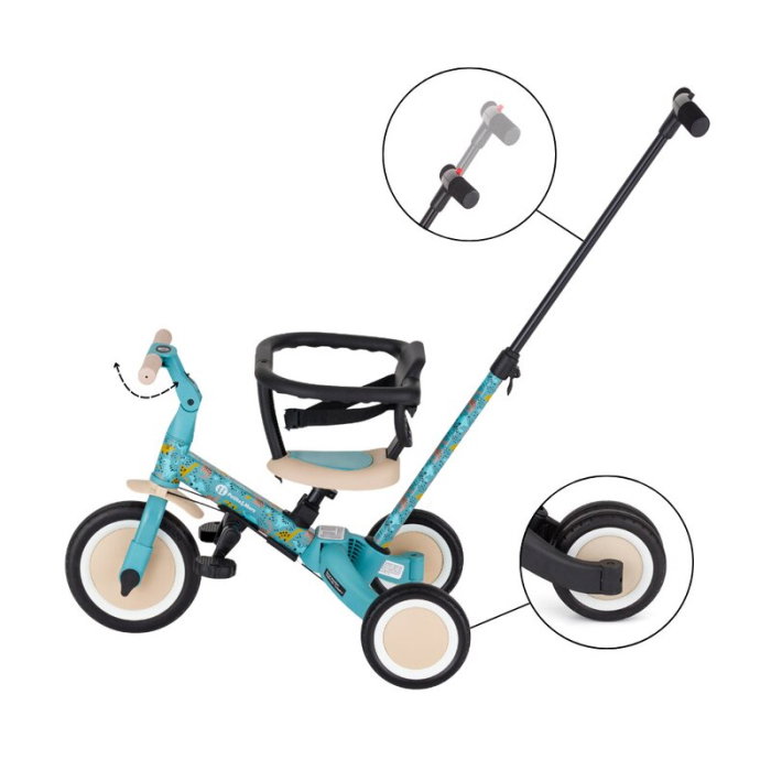 Tricicleta, Petite&Mars, Turbo, Editie limitata, 5 in 1, Multifunctionala, Vehicul de impins, Bicicleta cu/fara pedale, Cu maner de ghidaj, Detasabil, Roti din cauciuc, Pana la 25 kg, 1.5-5 ani, Dino [14]