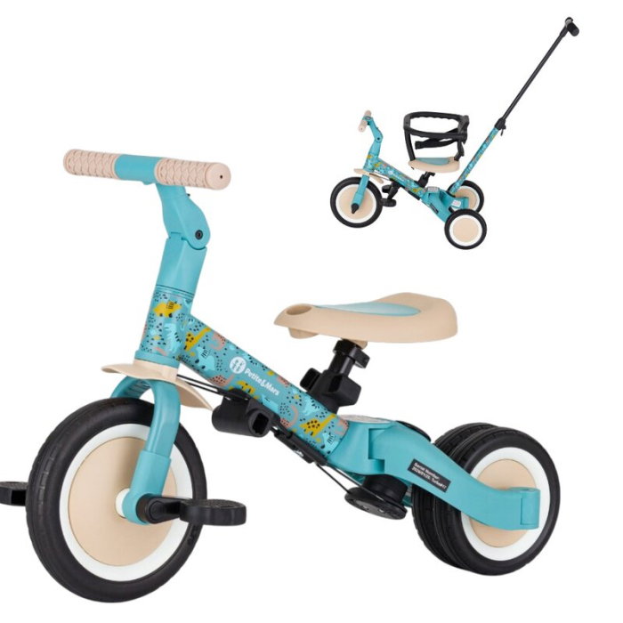 Tricicleta, Petite&Mars, Turbo, Editie limitata, 5 in 1, Multifunctionala, Vehicul de impins, Bicicleta cu/fara pedale, Cu maner de ghidaj, Detasabil, Roti din cauciuc, Pana la 25 kg, 1.5-5 ani, Dino [1]