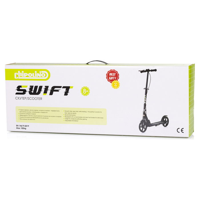 Trotineta Chipolino Swift, de la 8 ani, pana la 100 kg, frana de mana pe ghidon, pliere compacta, Negru [5]