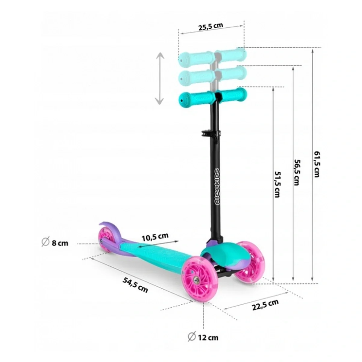 Trotineta cu roti cu LED Ricokids Loco - Turcoaz cu roz [9]