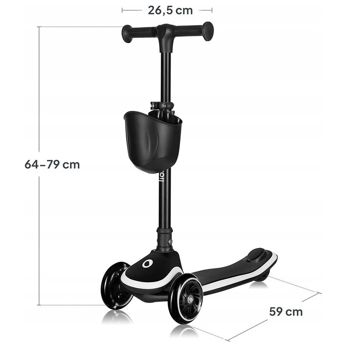 Trotineta pentru copii, Lionelo, Mey, Ultrapliabila, Cu lumini si cosulet, Maner ajustabil pe inaltime, 3 ani+, Pana la 50 Kg, Ultra usor, 2.8 kg, Certificata Intertek, Negru [6]