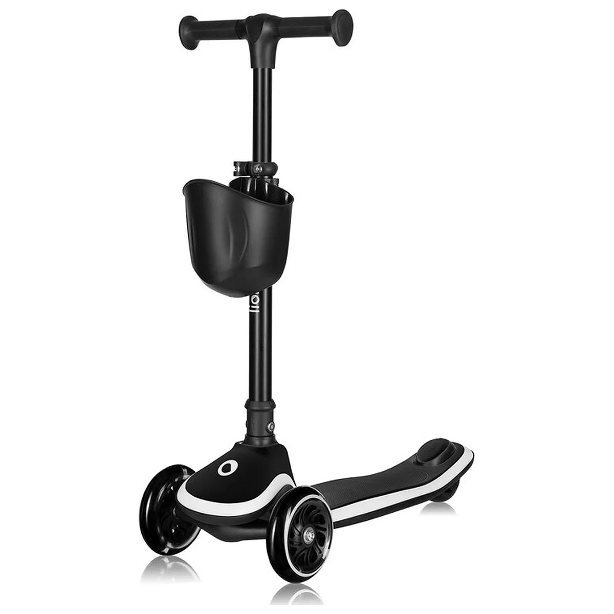 Trotineta pentru copii, Lionelo, Mey, Ultrapliabila, Cu lumini si cosulet, Maner ajustabil pe inaltime, 3 ani+, Pana la 50 Kg, Ultra usor, 2.8 kg, Certificata Intertek, Negru [1]