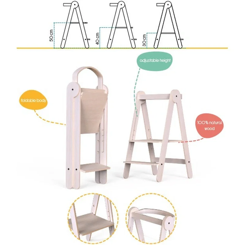 Turn de invatare pliabil MamaToyz Learning Tower din lemn, Natur 5 ani [5]