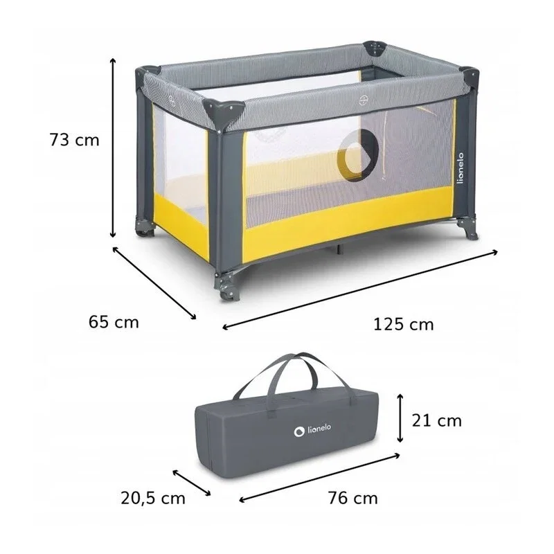 Lionelo - Patut pliant cu un nivel Stefi, Cu intrare laterala cu fermoar, 2 roti, 120x60 cm, Conform cu standardul [5]