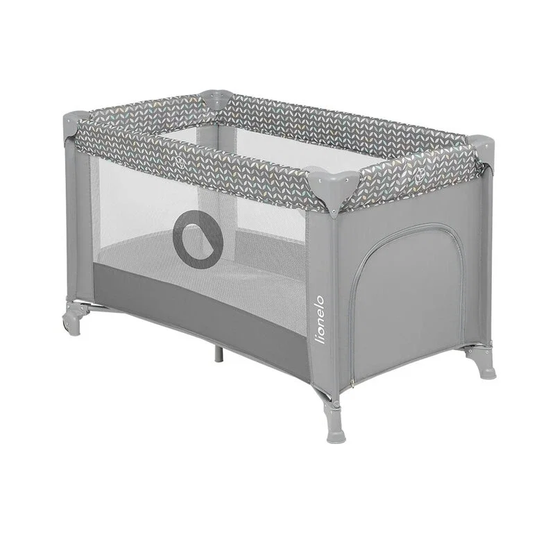 Lionelo - Patut pliant cu un nivel Stefi, Cu intrare laterala cu fermoar, 2 roti, 120x60 cm, Conform cu standardul [2]