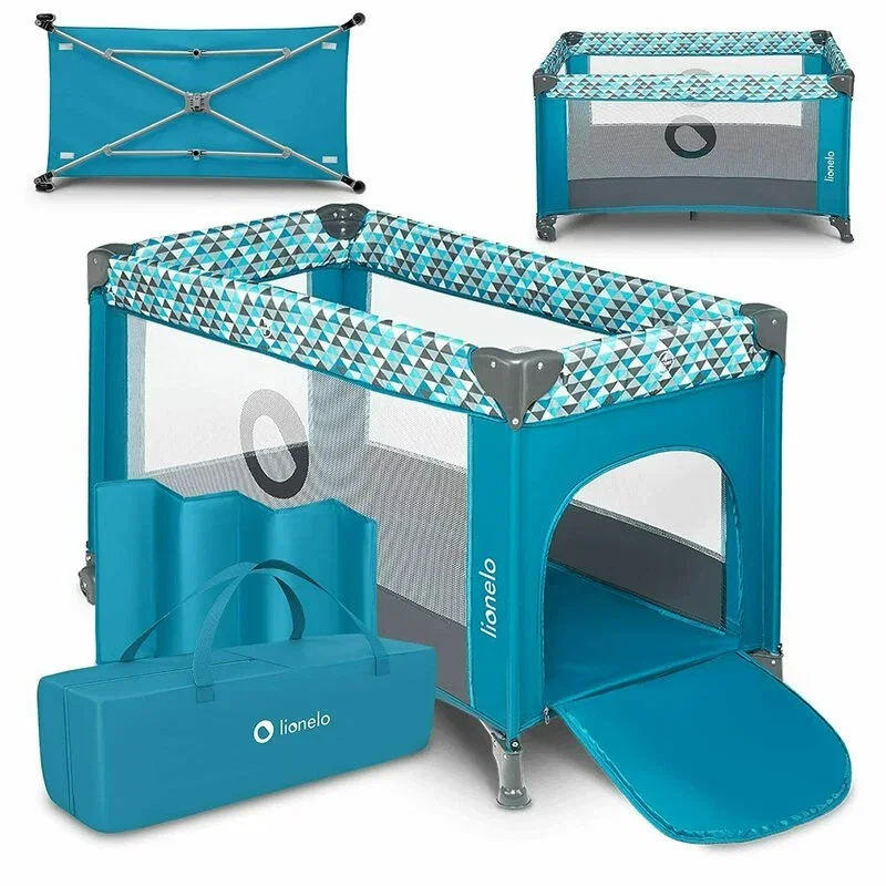 Lionelo - Patut pliant cu un nivel Stefi, Cu intrare laterala cu fermoar, 2 roti, 120x60 cm, Conform cu standardul [1]