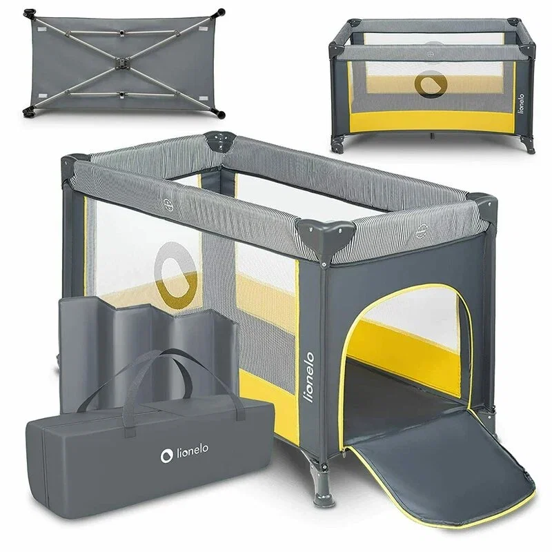 Lionelo - Patut pliant cu un nivel Stefi, Cu intrare laterala cu fermoar, 2 roti, 120x60 cm, Conform cu standardul [1]