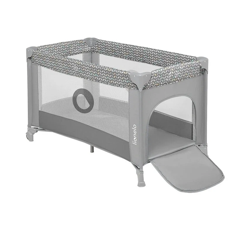 Camera copilului - Lionelo - Patut pliant cu un nivel Stefi, Cu intrare laterala cu fermoar, 2 roti, 120x60 cm, Conform cu standardul