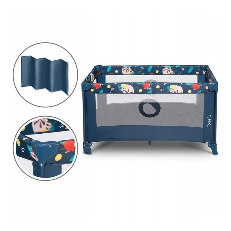 Lionelo - Patut pliant cu un nivel Stefi, Cu intrare laterala cu fermoar, 2 roti, 120x60 cm, Conform cu standardul [4]