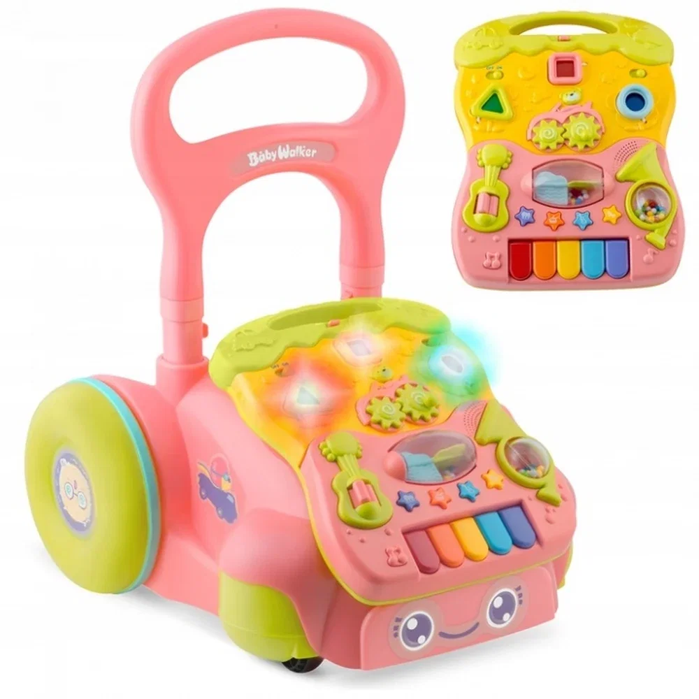 Jucarii bebelusi - Antemergator 2 in 1 cu diverse activitati si muzica Ricokids - Roz 6 luni+