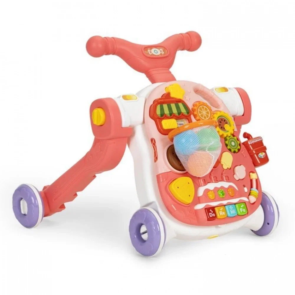 Jucarii bebelusi - Antemergator educational 4 in 1 (antemergator, masuta, trotineta, bicicleta) Huanger - Roz 12 luni+