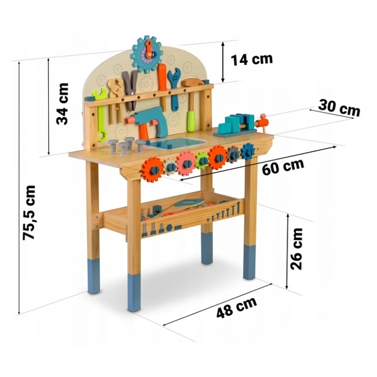 Atelier de lucru din lemn cu accesorii incluse, 60 x 30 x 75.5 cm, Ricokids 3 ani+ [6]