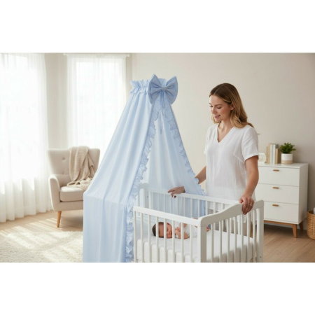Baldachin, MimiNu, Pentru patut, Cu funda si volanas, 210x145 cm, Material certificat Oeko Tex Standard 100, Colectia [1]