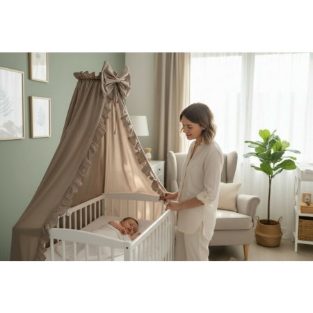 Baldachin, MimiNu, Pentru patut, Cu funda si volanas, 210x145 cm, Material certificat Oeko Tex Standard 100, Colectia [1]