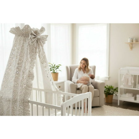 Baldachin, MimiNu, Premium, Pentru patut, Cu funda si volanas, 210x145 cm, Material certificat Oeko Tex Standard 100, [2]