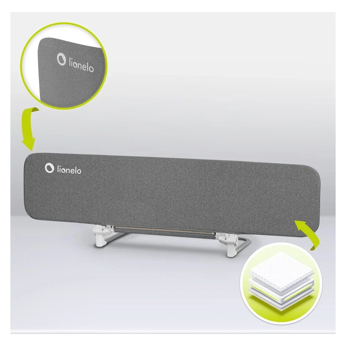 Bariera de protectie pentru pat, Lionelo, Lora XL, Pliabila, Sistem de blocare StandSafe, Geanta de transport inclusa, [14]