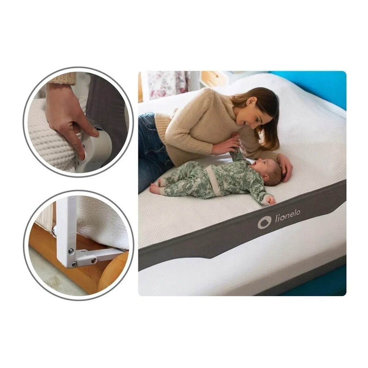 Bariera protectie pat Hanna , Cu buzunar accesorii, 150x66 cm, Conform cu standardul european de securitate BS7072, Gri [14]
