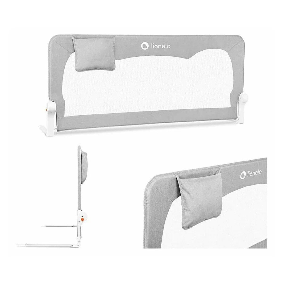 Bariera protectie pat Hanna , Cu buzunar accesorii, 150x66 cm, Conform cu standardul european de securitate BS7072, Gri [2]