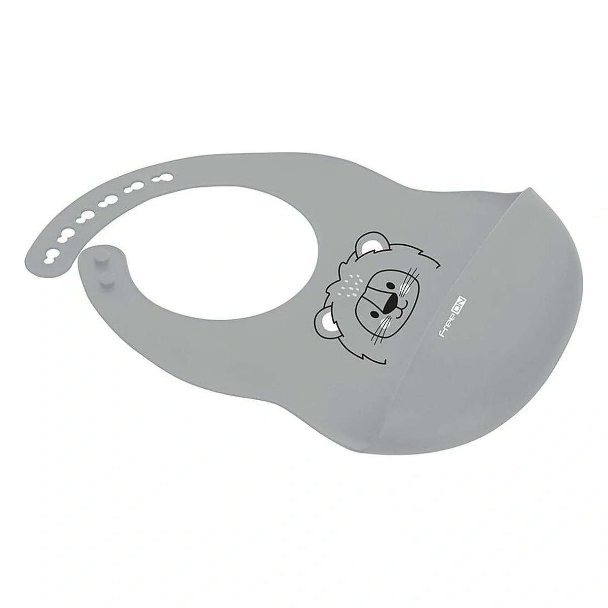Baveta, FreeON, Moale, Din silicon, Fara BPA, Cu buzunar, 31 x 24 cm, Lion Grey 6 luni [2]