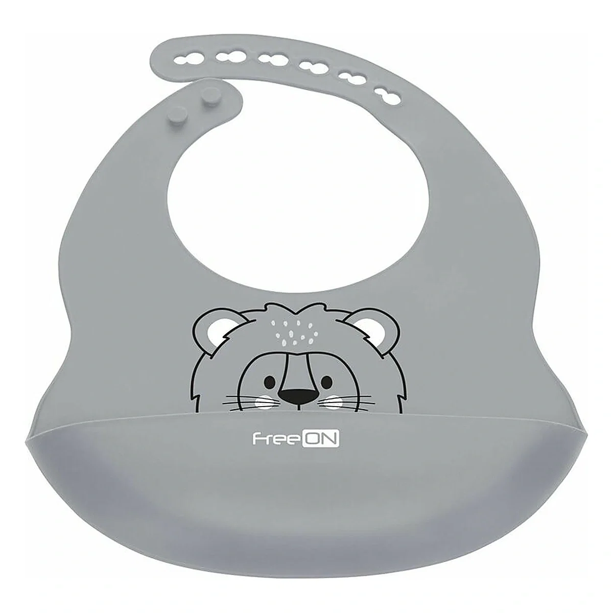 Bavete - Baveta, FreeON, Moale, Din silicon, Fara BPA, Cu buzunar, 31 x 24 cm, Lion Grey 6 luni