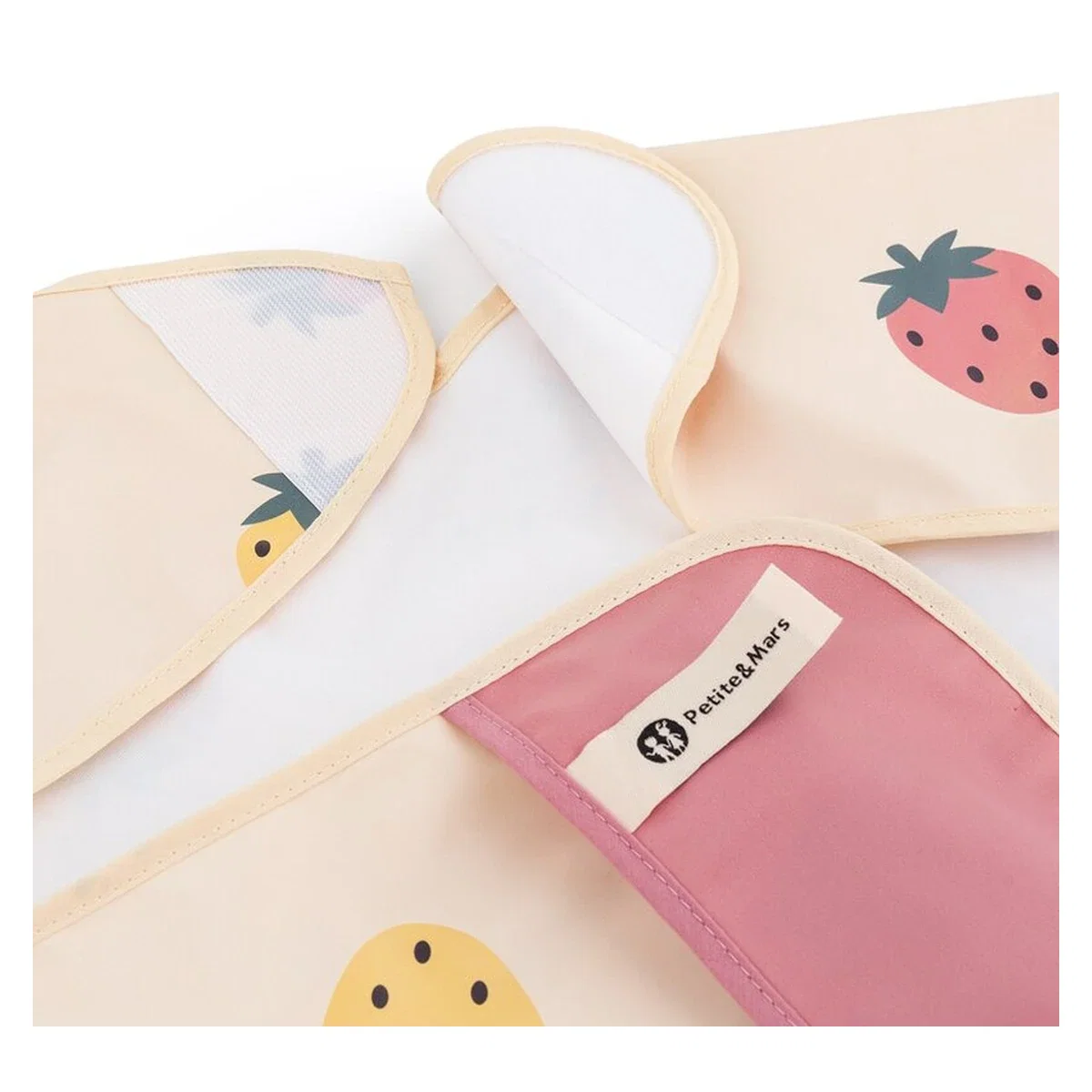 Baveta impermeabila, Petite&Mars, Cu maneci lungi, 24 luni+, Beige Strawberies [4]