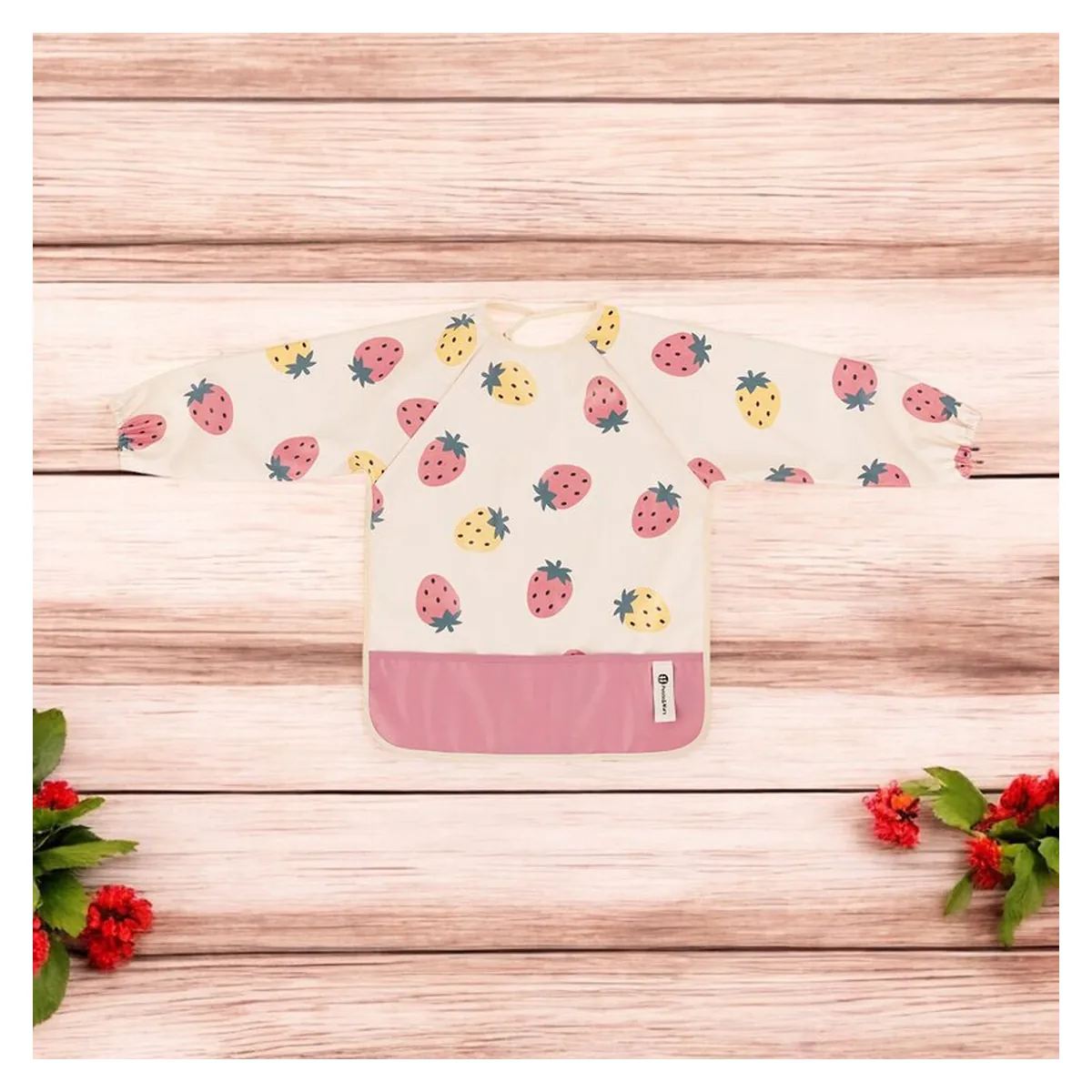 Baveta impermeabila, Petite&Mars, Cu maneci lungi, 24 luni+, Beige Strawberies [1]