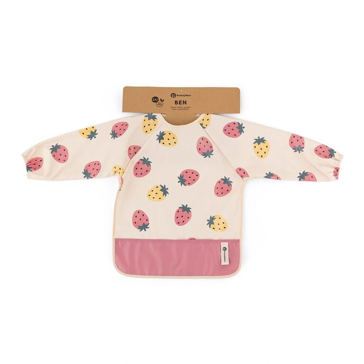 Baveta impermeabila, Petite&Mars, Cu maneci lungi, 24 luni+, Beige Strawberies [3]