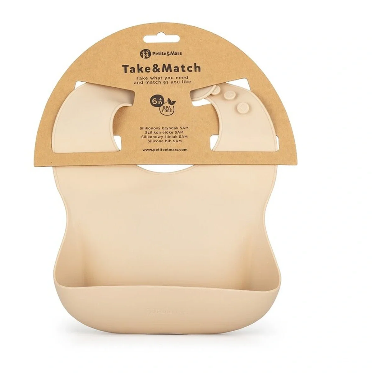 Baveta moale Take&Match, Reglabil, Cu buzunar colector, Silicon, Fara BPA, 6 luni+ Bej Petite&Mars [2]