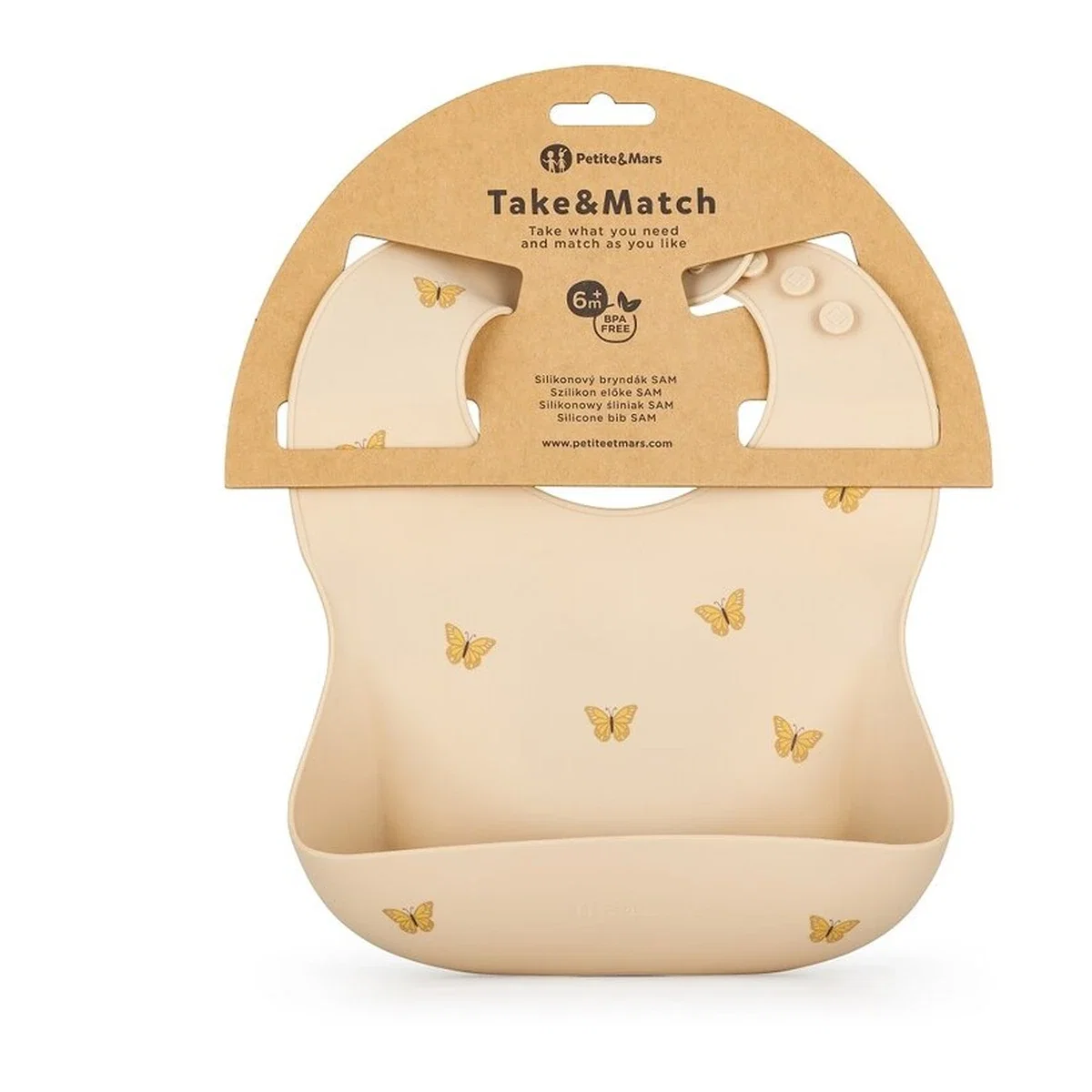 Baveta moale Take&Match, Reglabil, Cu buzunar colector, Silicon, Fara BPA, 6 luni+ Bej* Petite&Mars [2]