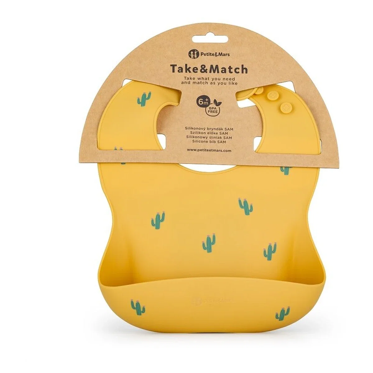 Baveta moale Take&Match, Reglabil, Cu buzunar colector, Silicon, Fara BPA, 6 luni+ Galben* Petite&Mars [2]