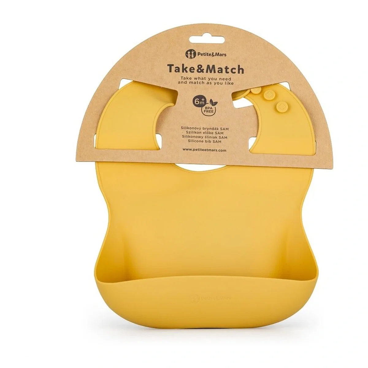 Baveta moale Take&Match, Reglabil, Cu buzunar colector, Silicon, Fara BPA, 6 luni+ Galben Petite&Mars [2]