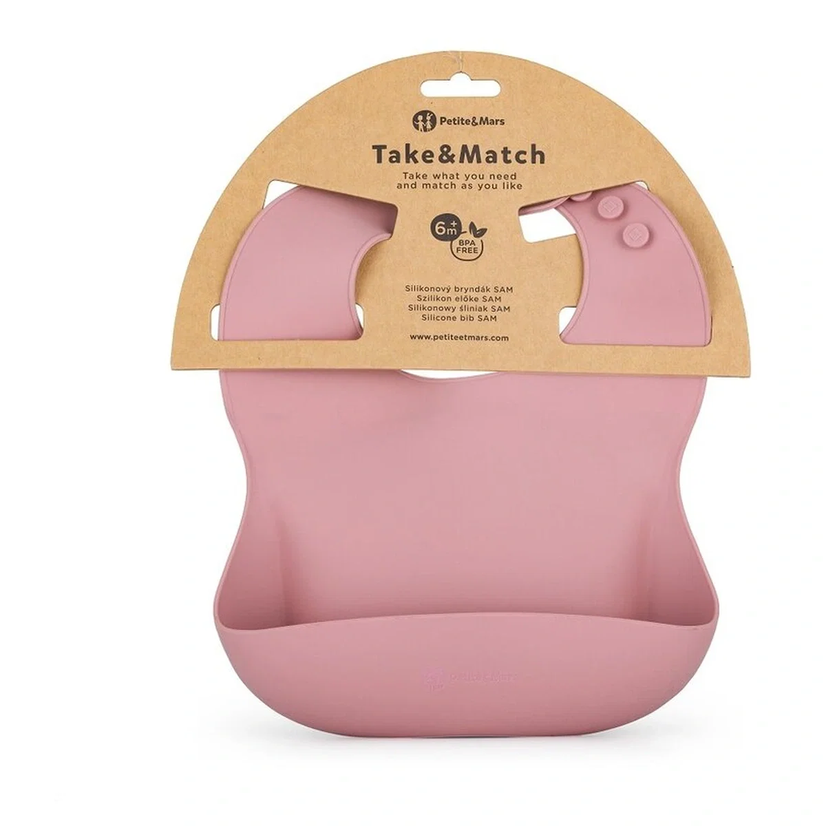 Baveta moale Take&Match, Reglabil, Cu buzunar colector, Silicon, Fara BPA, 6 luni+ Roz Petite&Mars [2]