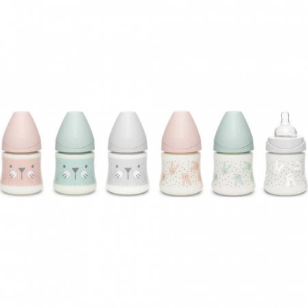 Biberon 150 ml Hygge Suavinex cu tetina rotunda din silicon, debit lent, iepuras verde 0 luni [6]